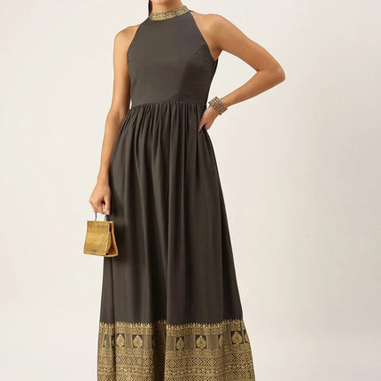 Black Rayon Ankle Length Dress After Six Wear