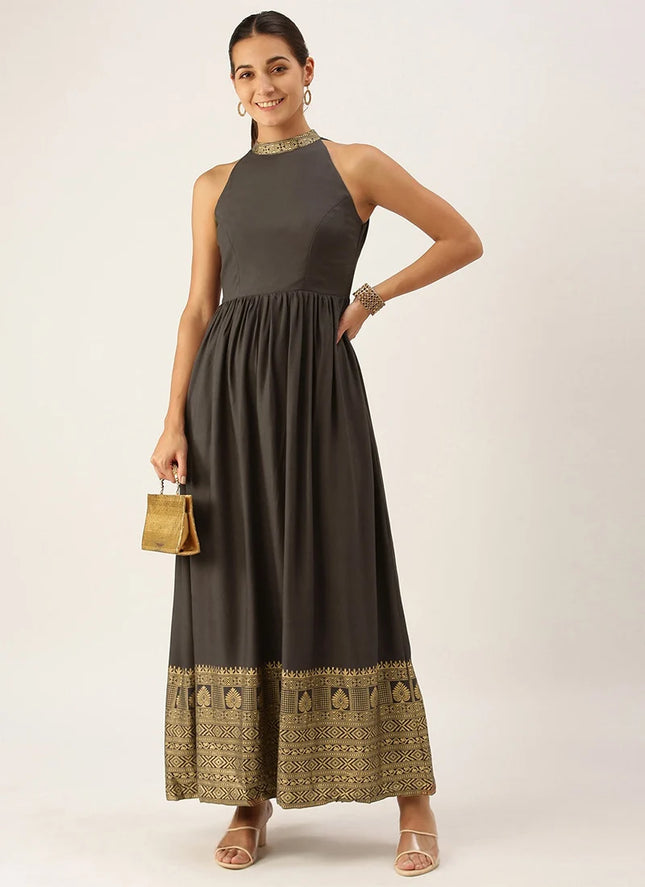 Black Rayon Ankle Length Dress After Six Wear