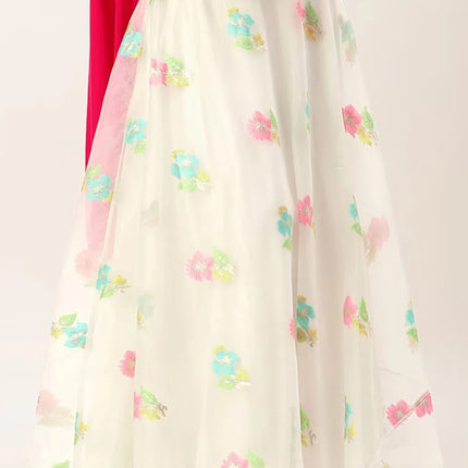 Off White Organza Jacquard Skirt Festive Wear