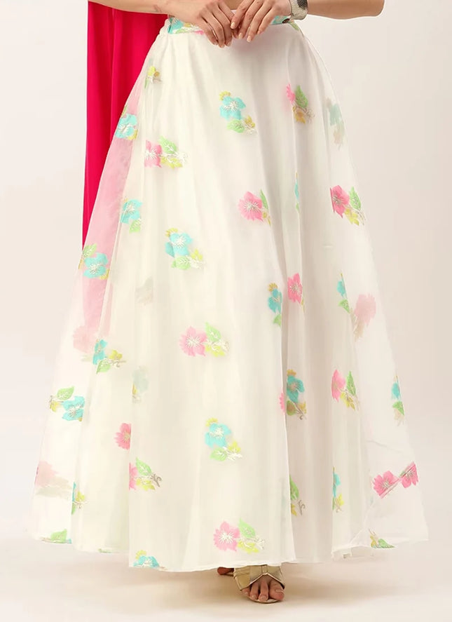 Off White Organza Jacquard Skirt Festive Wear