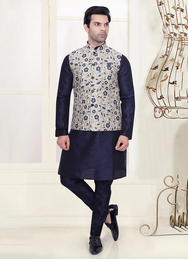 Grey Silk Brocade Bandhgala Jacket