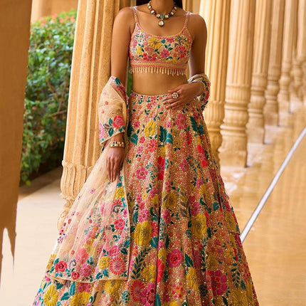 Posh Faux Georgette Embroidered Umbrella Lehenga Party Wear