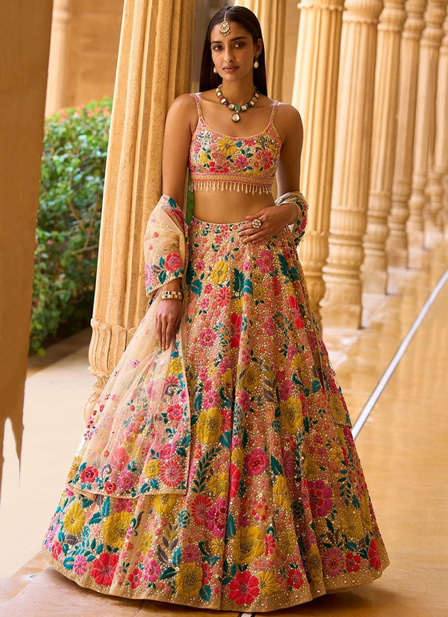 Posh Faux Georgette Embroidered Umbrella Lehenga Party Wear