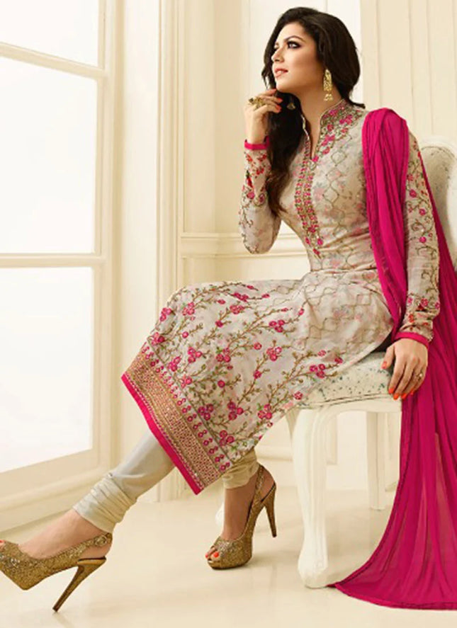 Drashti Dhami Cream Georgette Churidar Suit Party Wear