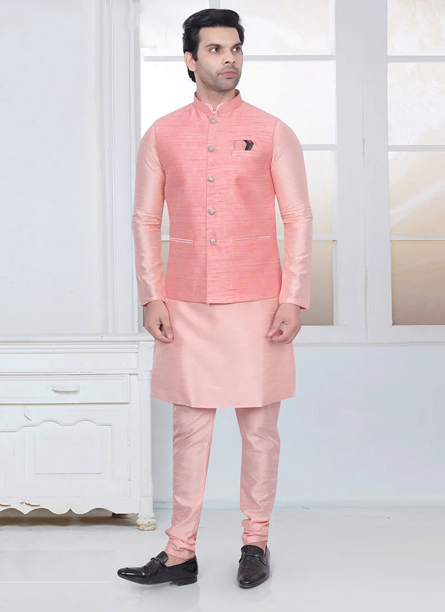 Pink Silk Brocade Bandhgala Jacket