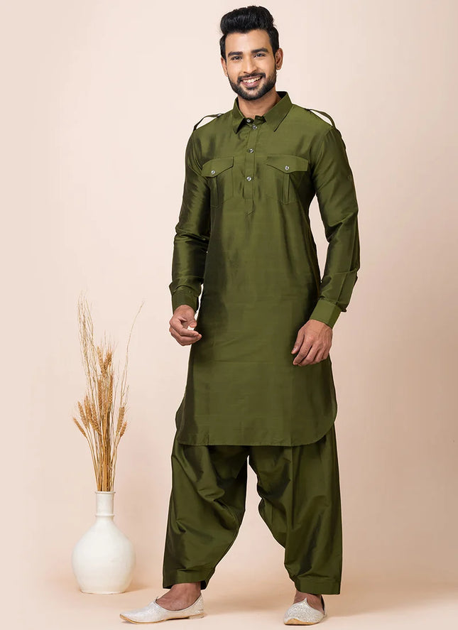 Green Viscose Pathani Set After Six Wear