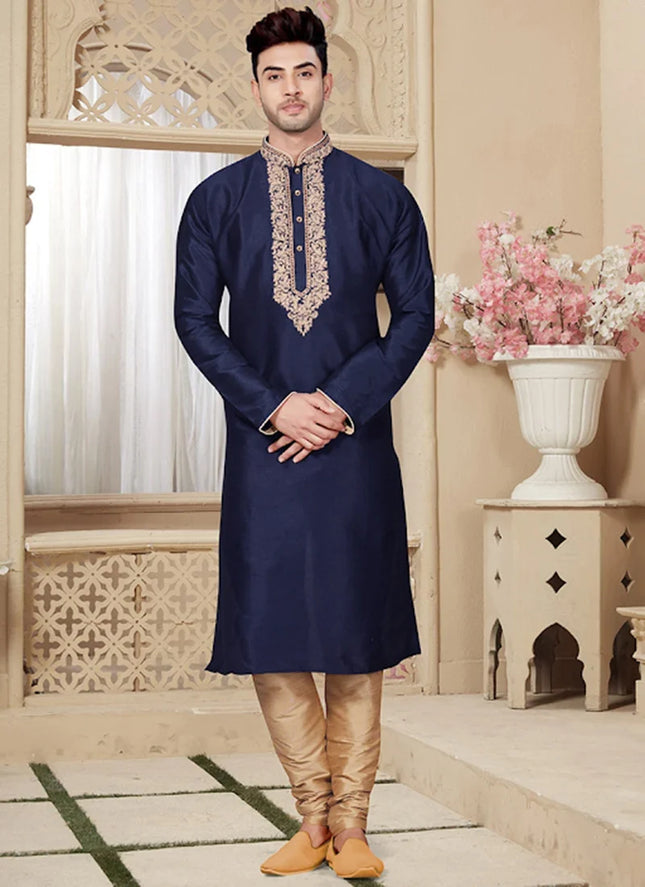 Navy Blue Embroidered Kurta Pyjama Set