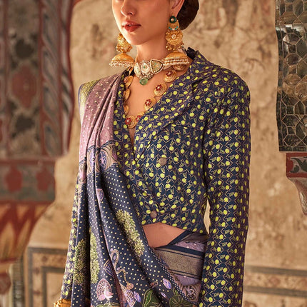 Ethnic Charm Lilac Viscose Silk Saree With Rajwadi Pattern Prints Festive Wear