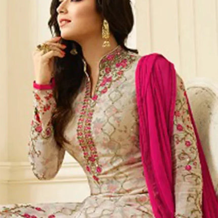 Drashti Dhami Cream Georgette Churidar Suit Party Wear