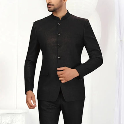 Black Rayon Jodhpuri Suit