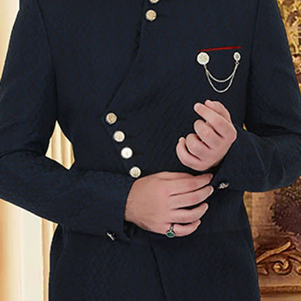 Navy Blue Jacquard Jodhpuri Suit