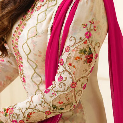 Drashti Dhami Cream Georgette Churidar Suit Party Wear